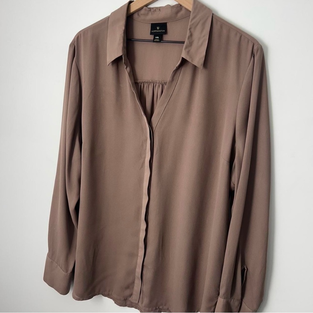 Worthington Women's Sheer Brown Blouse